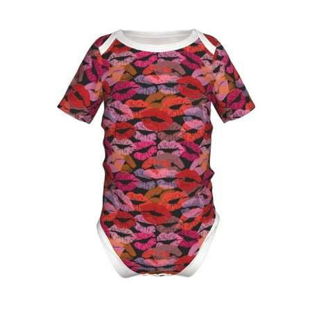 

Lukts Red Lips Kissing Print Baby Short Sleeve Romper Onesie for Newborn Baby Boys and Girls-9M