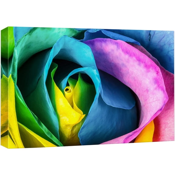 wall26 Canvas Print Wall Art Close Up Detail of Rainbow Rose Petals Floral Botanical Photography Modern Art Chic Scenic Colorful Nature Wilderness for Living Room, Bedroom, Office - 12"x18"
