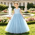 thumbnail image 2 of lnmuld Girls Solid Color Lace Beaded Tulle Long formal Evening Dress Sleeveless Size:3-4 Years, 2 of 3