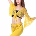 thumbnail image 6 of Qulqfy Flare Sleeve Bolero Shrug Women Tie Front Sheer Lace Latin Dance Yellow Cardigans Women Flowy Tops, 6 of 7