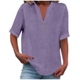 thumbnail image 2 of VJGBEGW Women Cotton Linen Tunic Tops Casual Half Sleeve 1/4 Button V Neck Shirts Loose Fit Summer Beach Vacation Blouse Dark Purple M, 2 of 9