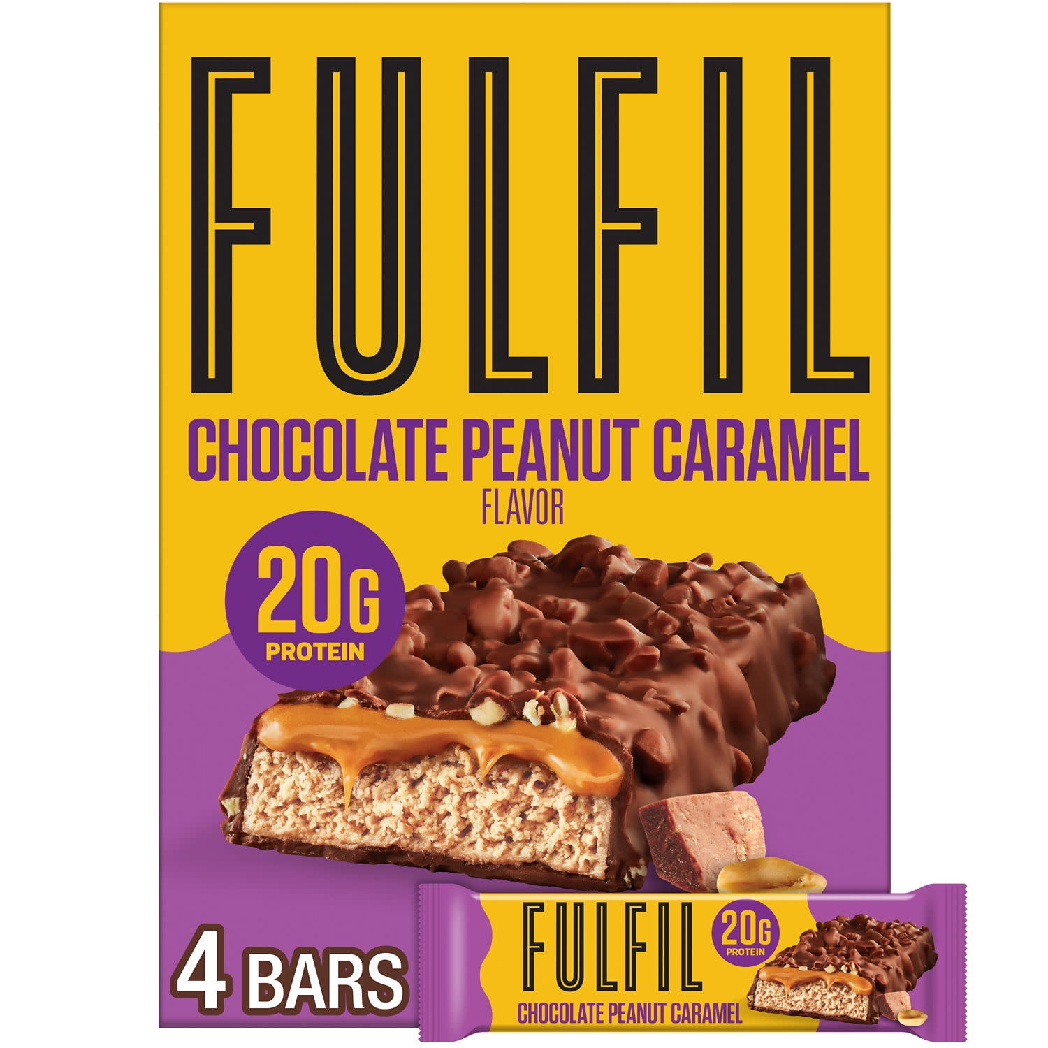 Fulfil Chocolate Peanut Caramel Flavored With 20G Protein Bars, 1.94 Oz, 4 Count