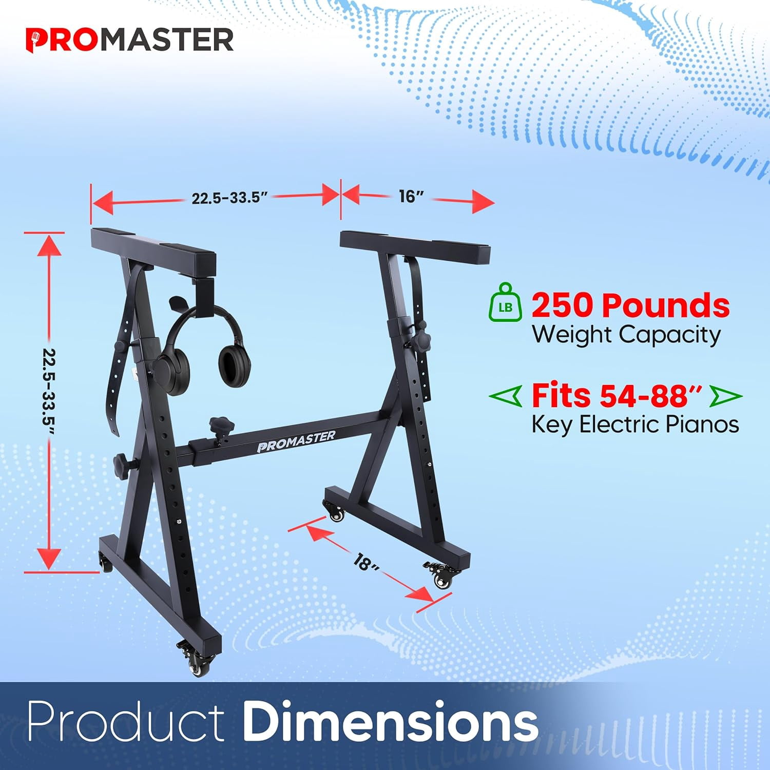 Z-Design Keyboard Stand - Adjustable 20-34 Inches, Portable and Universal with Foam-Padded Arms - Z Style Design for Digital Pianos - Black