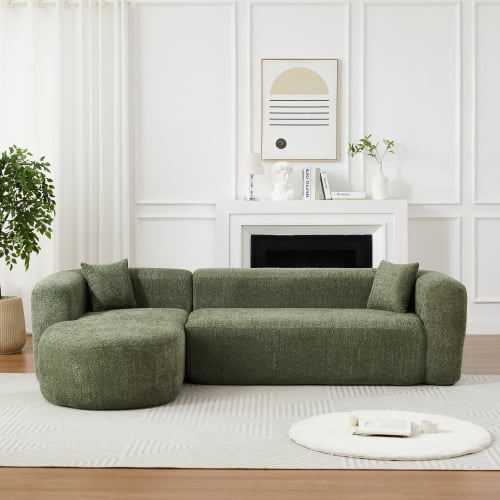 109.4" Modular Sectional Sofa with Curved Back, Chenille Upholstery, L-Shape Left Chaise, Cloud Couch for Living Room, Green