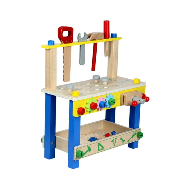1pc Kids Wooden Tool Bench Building Set Height Adjustable Pretend Play
