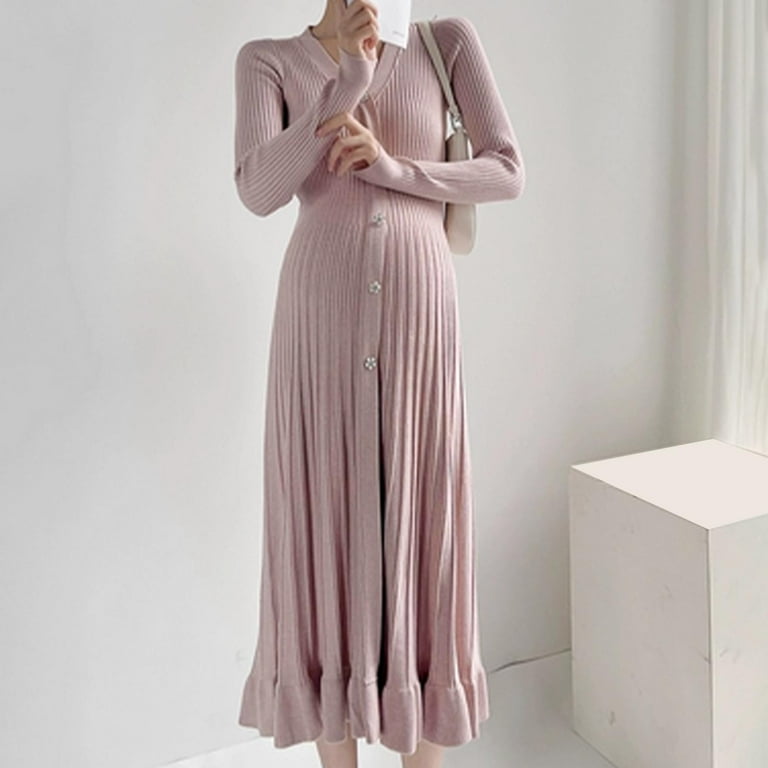 fitted lace wedding dress Taupe Side Slit Maternity Maxi Sweater Dress – PinkBlush main image 1