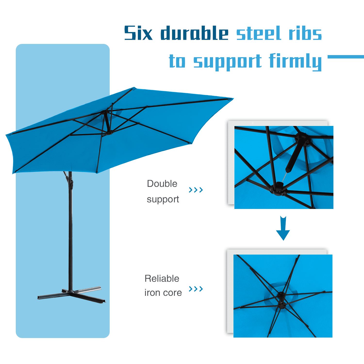 Lacoo 10 Ft Hanging Patio Umbrella Outdoor Market Shade Offset with Steel Frame and Easy Tilt, Blue