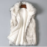 Women's Wool Vest Faux Fur Vest Stand Collar Faux Fur Coat Vest Jacket L