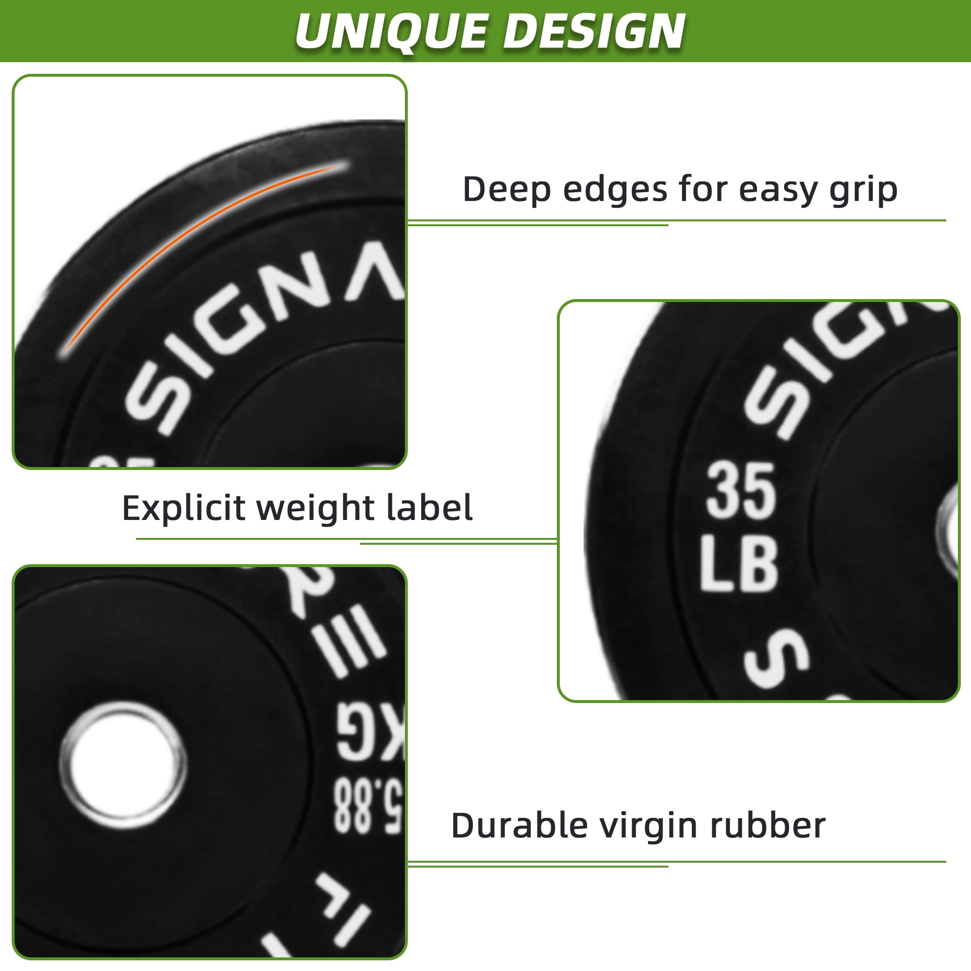 FlexWave 35LB Olympic Bumper Plates Pair, 2-Inch Rubber Olympic Weight Plates with Steel Hub, Solid Color, for Strength Training & Home Gym