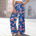 thumbnail image 5 of WTOBBY Women's Summer Boho Palazzo Wide Leg Pants with Floral Printing High Waist Elastic Drawstring and Functional Pockets for Casual Comfort ,Dark Blue S, 5 of 7