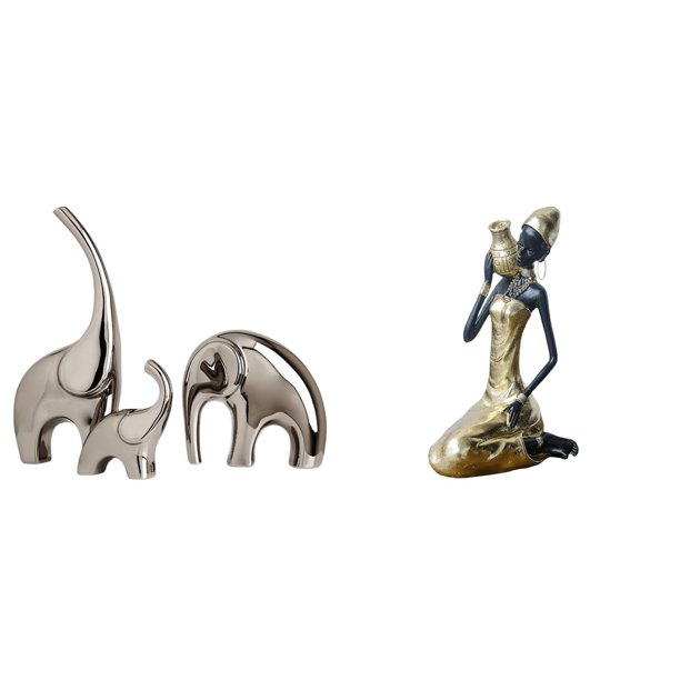 Figuras De Cerámica De Familia De Elefantes Y Estatua De Dama Tribal Africana, Escultura Animal Hecha A Mano, Pieza De Arte Coleccionable Para La Decoración Del Hogar, Estantería, Estudio Y