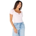 thumbnail image 5 of Celebrity Pink Women's Square Neck Ruffle Trim Puff Sleeve Bodysuit, Sizes XS-XXXL, 5 of 7