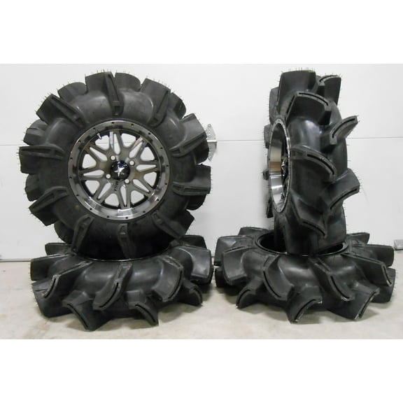 MSA Dark Tint Vibe 14" UTV Wheels 32" Assassinator Tires Can-Am Maverick X3 / Honda Pioneer 1000 / Talon