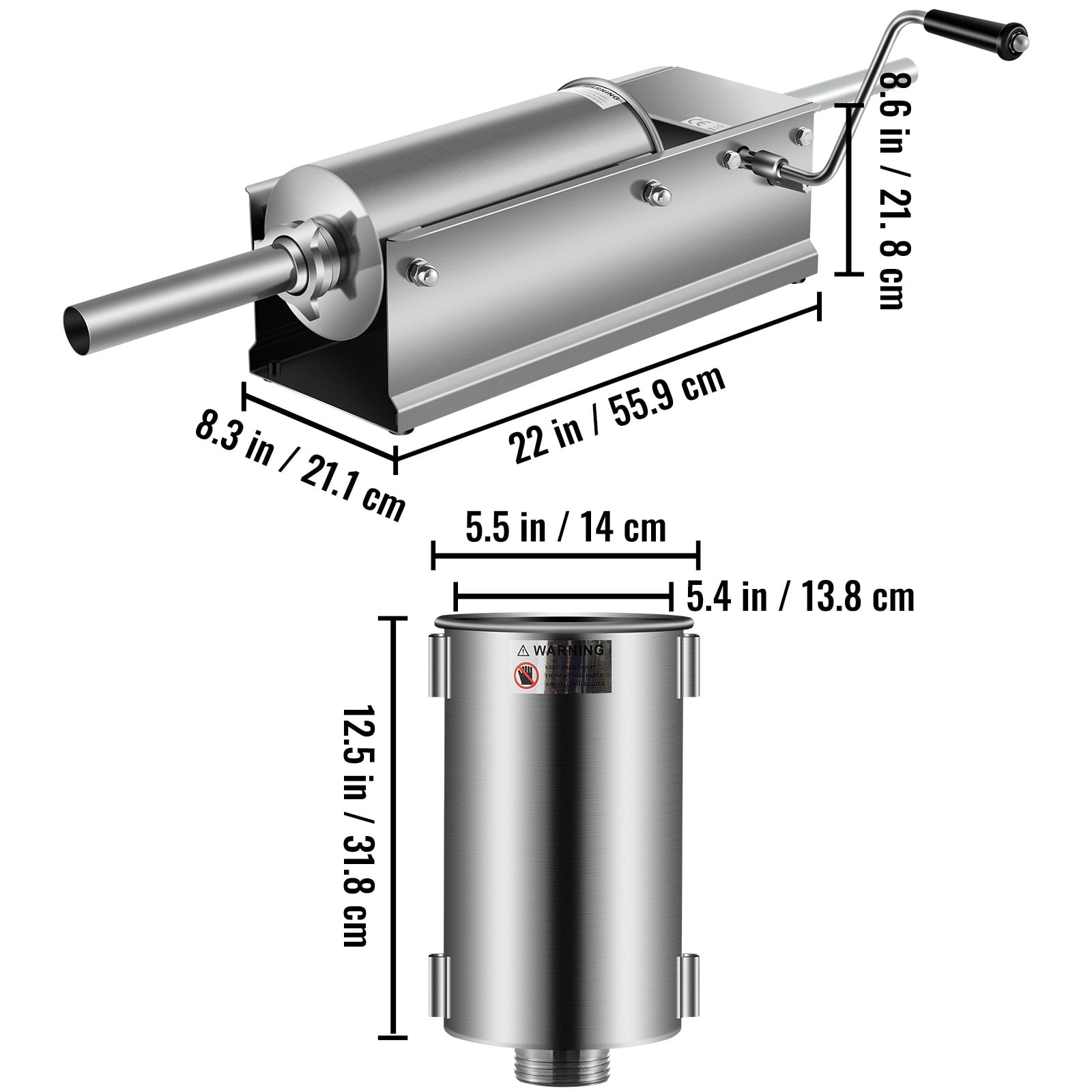 KFFKFF Hand-Operated Sausage Filler, 5 L / 11 LBS Horizontal Meat Injector, Two-Speed Food Processor, Constructed with Edible 304 Stainless Steel, Comes with 5 Filling Nozzles