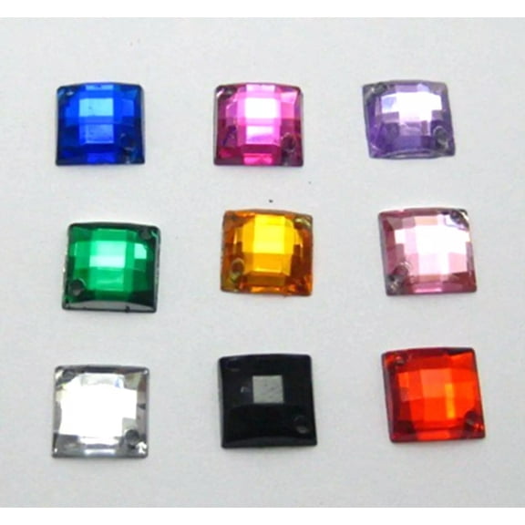 U8MO 200 Mixed Color Flatback Acrylic Sewing Square Rhinestone Gem 8X8mm Sew on Beads
