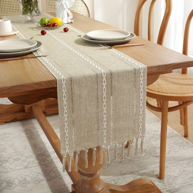 Solid Color Hand-woven Hollow Tassel Table Runner Home Country Christmas Tablecloth Table Towel