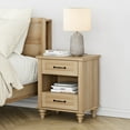 thumbnail image 2 of Nightstand with Charging Station, Farmhouse End Table with 2 Drawers & Open Cubby for Bedroom, Living Room, Light Rustic Oak, 2 of 6