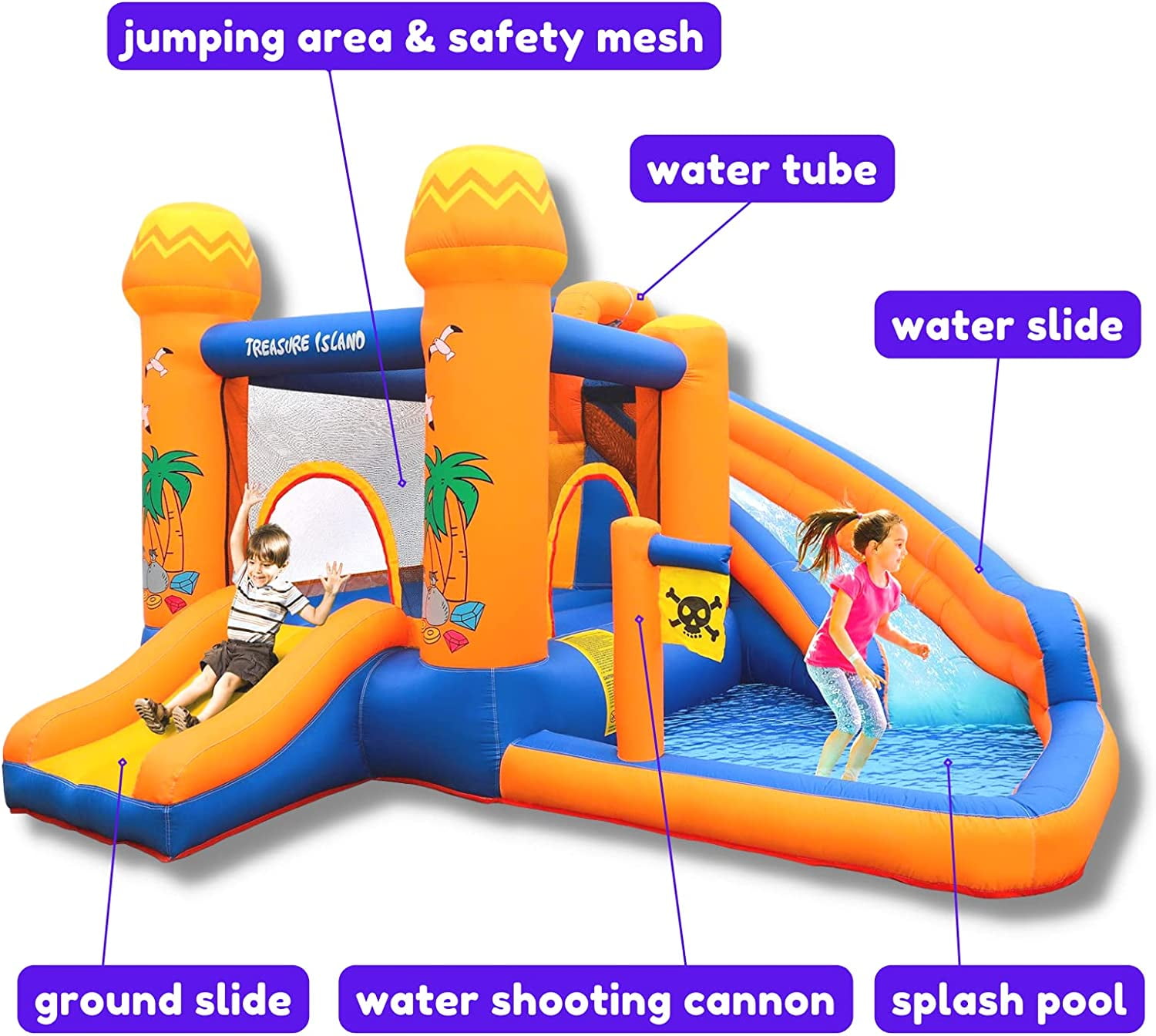 Arlopu Inflatable Bounce House Water Slide with Blower, Outdoor Backyard Jumping Castle Inflatable Play Water Park with Splash Pool for Kids 2-8 Years