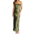 thumbnail image 1 of Vestido largo Realtix de seda satinada sin espalda para mujer, 1 of 4