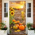 thumbnail image 4 of Hello Fall Door Cover Thanksgiving Backdrop Pumpkin Sunflower Wagon Field 71x35 Inch Rustic Autumn Banner for Porch Wall Decor Fall Harvest Photo Booth Props, 4 of 6