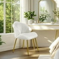 thumbnail image 4 of RONG-3 Vanity Chair, Velvet Accent Chair with Shell-Shaped Backrest, Modern Armchair with Gold Metal Legs for Dressing Room/Bedroom/Living Room, White, 4 of 12