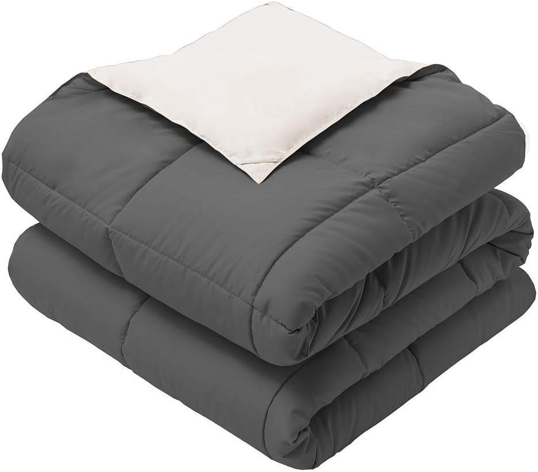 Sheetsnthings Reversible Down Alternative Comforter, Medium Warmth (41-Ounces of Fill) Oversized Queen Blanket, Charcoal-Cream
