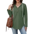 thumbnail image 4 of Hinvhai Women's Sweatshirt Casual Long Sleeve Lightweight Button Drawstring Pullover Tops Green S(S), 4 of 6