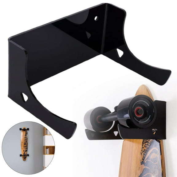 Vertical Longboard Deck Rack Black, Skateboard Holder Reusable, Wall Mount Hanger, Skateboard Wall Mount Hanger, Acrylic Material, Simple Design, Perfect for Storing Skateboards Safely, By Kingtowag