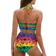 thumbnail image 2 of Suhoaziia Bikinis and Beach Outings Colorful Stripe Comfortable Sporty High Neck Halter Top and Bottom Set,Love Pattern Backless Comfortable Ladies Swimsuits with Adjustable Straps Size 2XL, 2 of 6