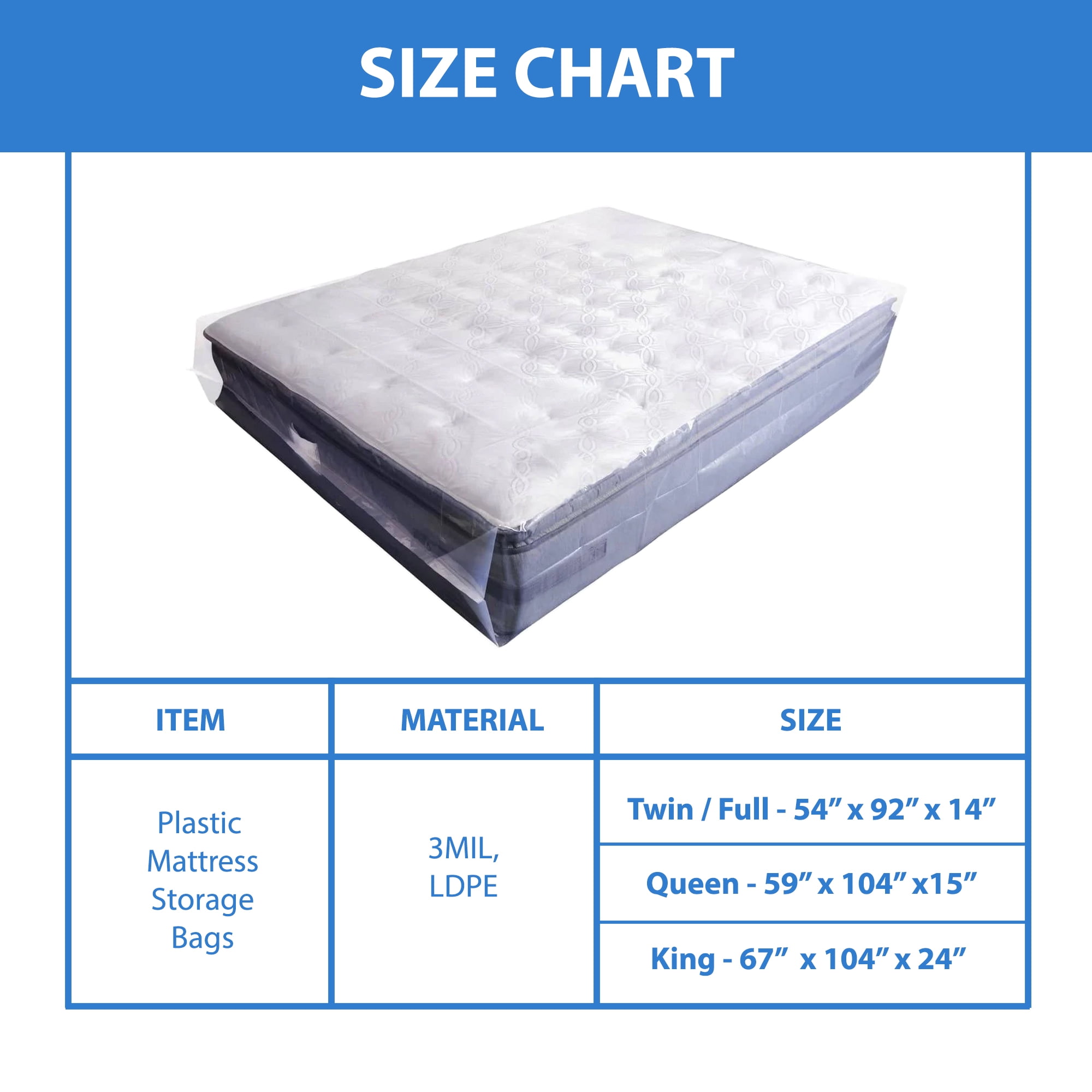 Continental Sleep, Mattress Bag for Moving & Storage, Heavy-Duty Mattress-Protector Cover, Waterproof Mattresses Storage Bags, Polyurethane, Tear Resistant, Queen, (Set Of 2)