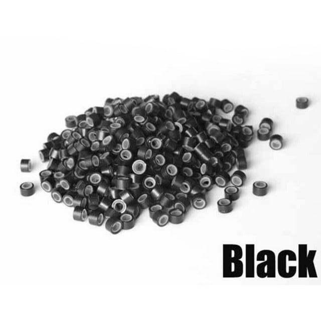 500Pcs Micro Rings 5mm Silicone Lined Aluminum Link Link Rings Silicone Lined Beads for Hair Extensions Tools, Black