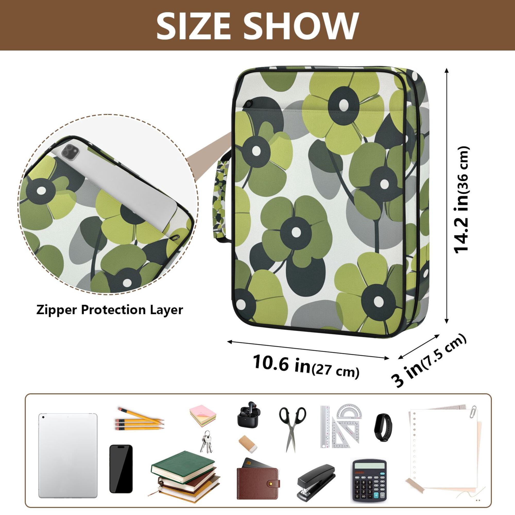 FORMRS Accordion File Folder A4 Size 7-Pocket Expanding Document Organizer Bag with 3 Ring Binder, Gray Floral