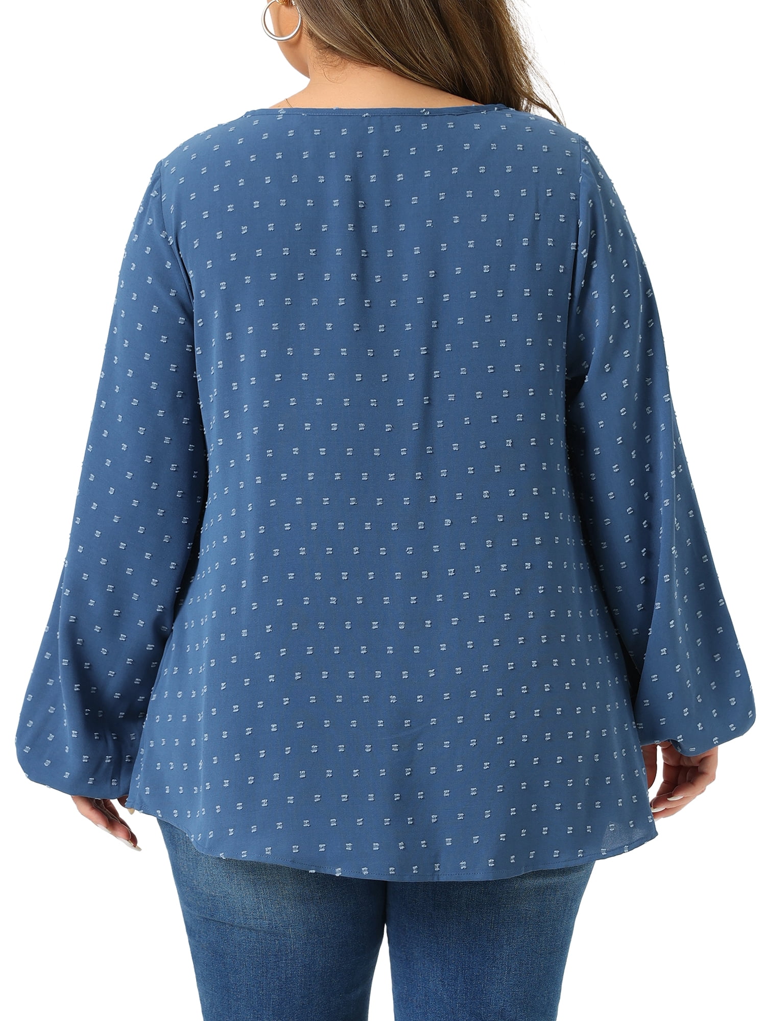 DARING DIVA Women's Plus Crewneck Chiffon Swiss Dots Shirts Top 1X Gray Blue