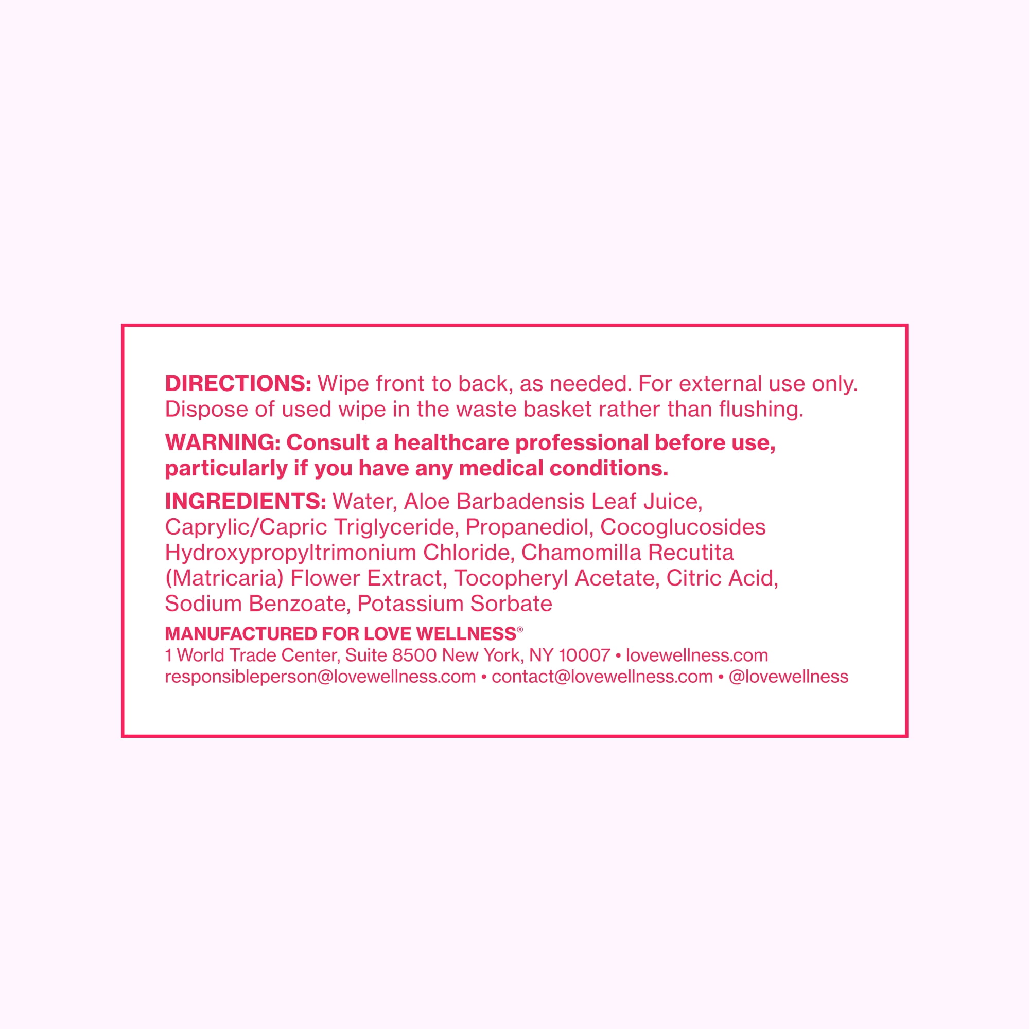 Love Wellness pH Balanced Feminine Wipes, Sensitive Skin, Face & Body, Fragrance-Free, 40 Count