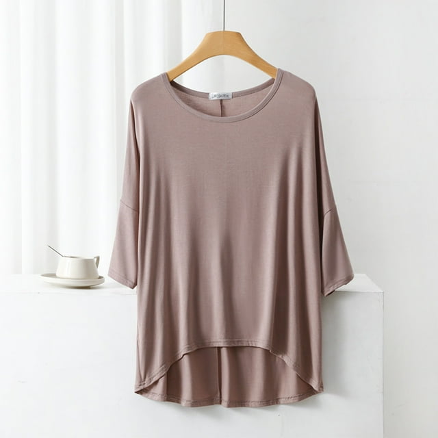 AherBiu T-Shirts pour Femmes Col Rond Ample Pyjama T-Shirts Été Léger Doux Manches Courtes Tunique Hauts Couleur Unie