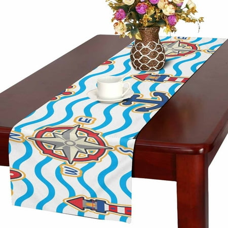 Nautical Kitchen Set MKHERT Cute Nautical Seamless Pattern Vector Set Table Runner For Wedding Party Decoration Kitchen Decor Decoration 14x72 inch ()