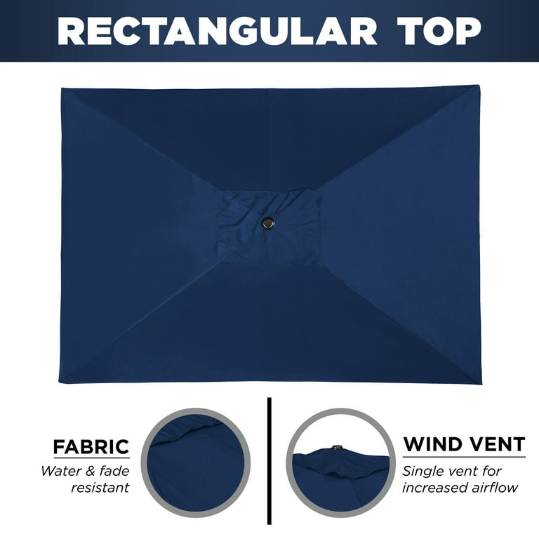 best choice products 8x11ft rectangular patio umbrella w/crank Best Choice Products 8x11ft Rectangular Patio Umbrella w/ Crank,  Fade-Resistant 210G Polyester Fabric - Navy Blue