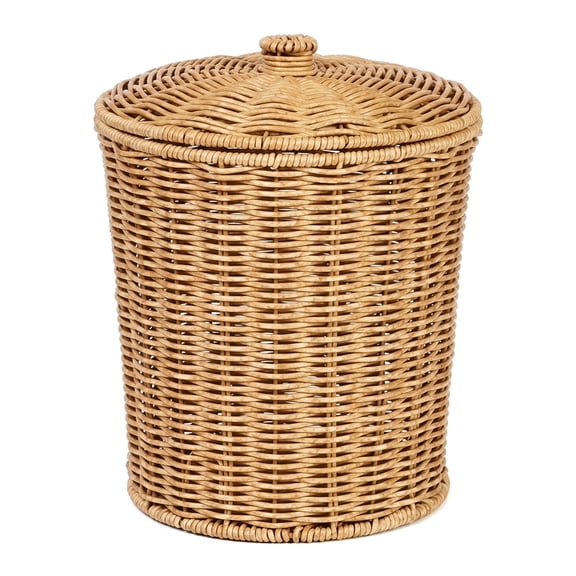 Wicker Laundry Basket, Woven Laundry Basket Corner Hamper, Clothes Hamper Laundry Bin Storage Basket, Wicker Trash Can Rattan Waste Basket with Lid
