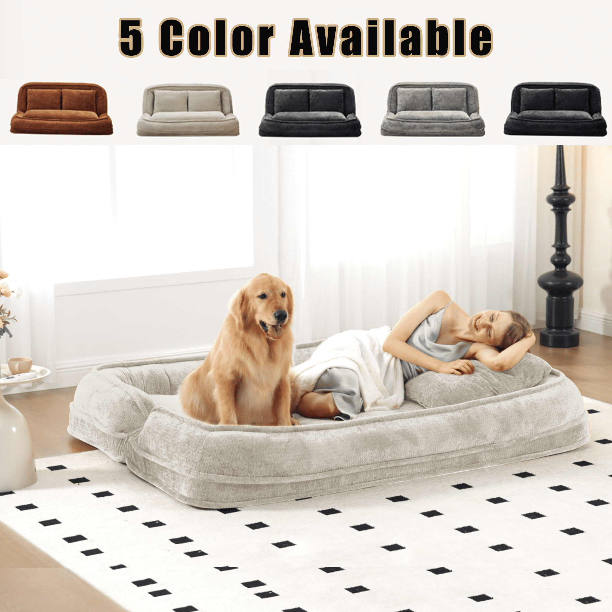 FFZ Beige Extra Large Double Human Dog Bed Lazy Sofa 5 Adjustable Position