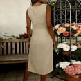thumbnail image 5 of FRSASU Women's Summer Linen Crew Neck Long Dress Sleeveless Elegant Flowy Dresses Plus Size Loose Comfy Dress Khaki, 5 of 6