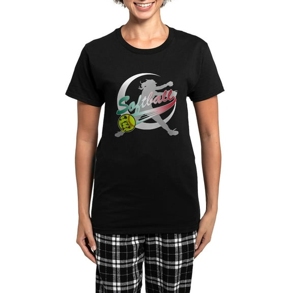 CafePress - Girls Softball Women's Dark Pajamas - Women's Short Sleeve Print T-Shirt and Pants Dark Cotton Pajama Set