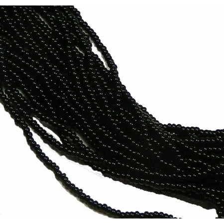 Drops Vintage Glass Bead Strand - Black Opaque Czech 8/0 Glass Seed, Loose Beads, 12 Strand Hank Preciosa