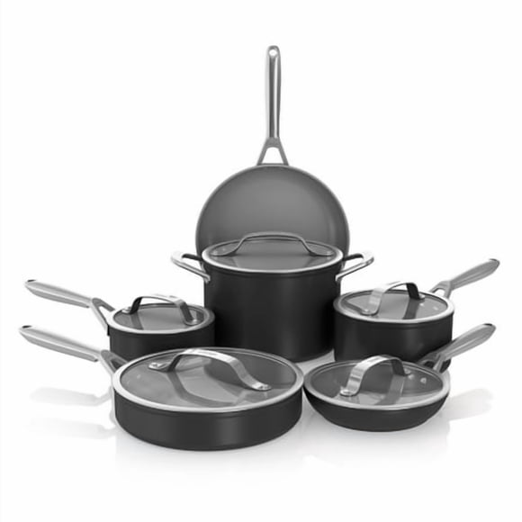 Ninja Ceramic Pro 11-Piece Cookware Set, Non-Stick Pots & Pans Set with Glass Lids, PTFE Free, Ceramic Coated, Oven Safe, All Stovetops & Induction Compatible, Black, CW39011BK