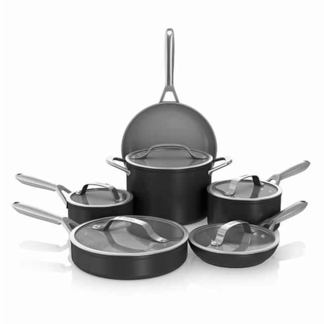 Ninja Ceramic Pro 11-Piece Cookware Set, Non-Stick Pots & Pans Set with Glass Lids, PTFE Free, Ceramic Coated, Oven Safe, All Stovetops & Induction Compatible, Black, CW39011BK