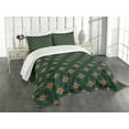 thumbnail image 3 of Ambesonne Garden Art Quilted Bedspread Set 3 Pcs, Ornate Flower Design, Queen Size, Apricot Ruby Dark Green, 3 of 5
