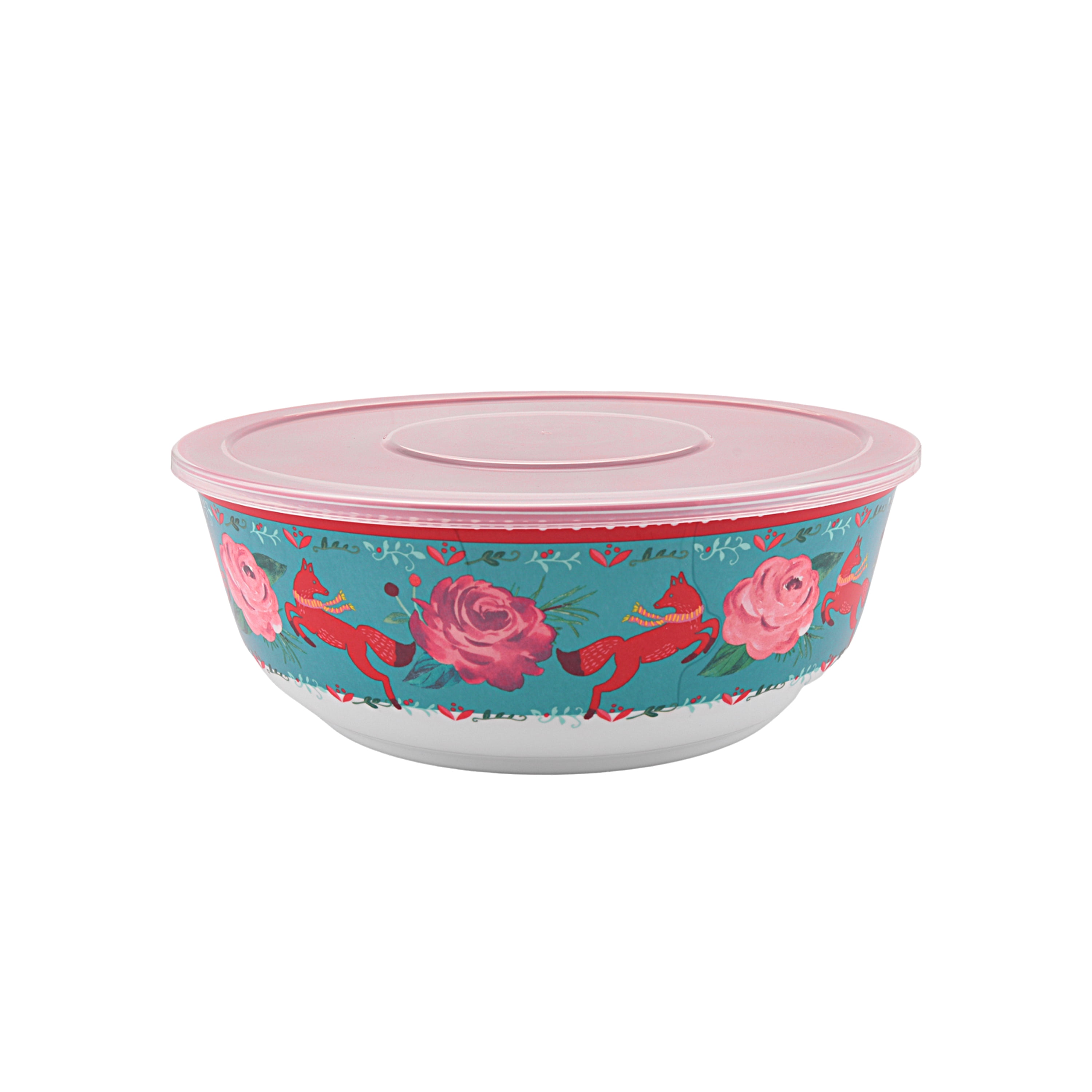 The Pioneer Woman Festive Forest 6-Piece Embossed Melamine Serving Bowl Set with Lids, Size: Large Bowl: Dia 11.78 inch x 4.68 H inch Medium Bowl: Dia