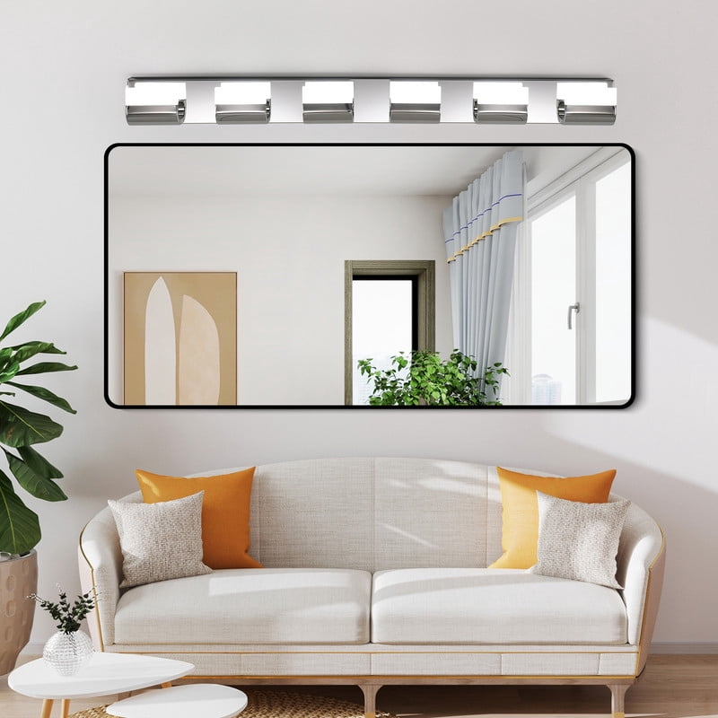 6-Light Modern LED Vanity Lights for Bathroom, Chrome Finish with Acrylic Shades, Wall Mounted Dimmable Fixture for Mirror and Sink Area