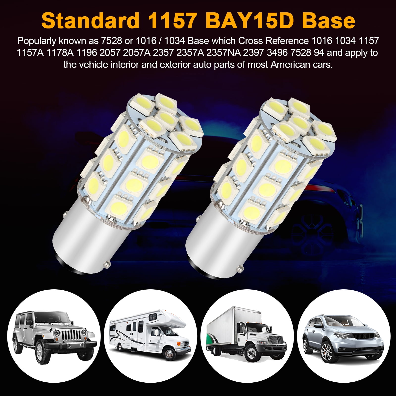 Viesyled 2 Pack 1157 LED Brake Lights Bulb White 2057 7528 15-3030SMD 10-30 V Back Up Reverse Rear Tail Light Bulbs Extremely Bright Replacement 12 month Warranty 