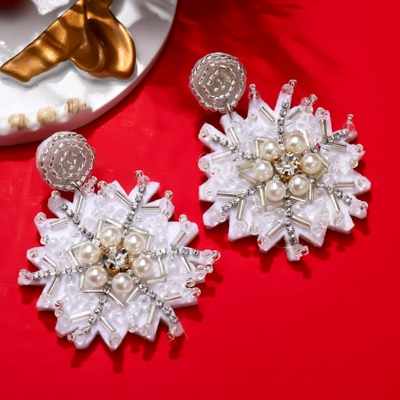 Christmas Earrings Beaded Xmas Bow Earring For Women Handmade Red Holiday Bow Op Dangle Earrings Festive Jewelry Gifts[Z1901]