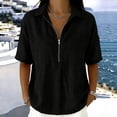 thumbnail image 4 of cfhntfmh Womens Tops Summer Half Sleeve Collared V Neck T-Shirts Zipper Loose Casual Workout Shirts Solid Color Clothes, 4 of 6